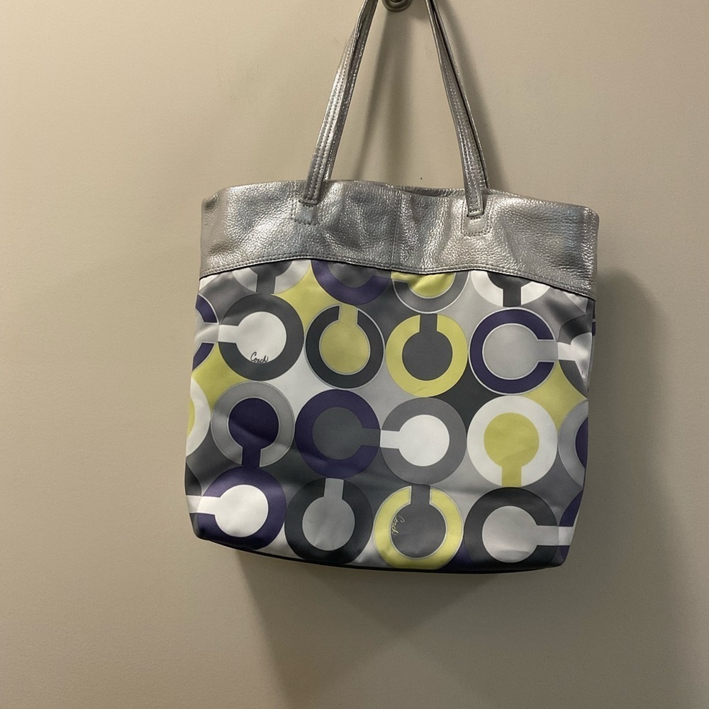 Coach Julia Op Art Signature Shoulder Tote Silver… - image 2